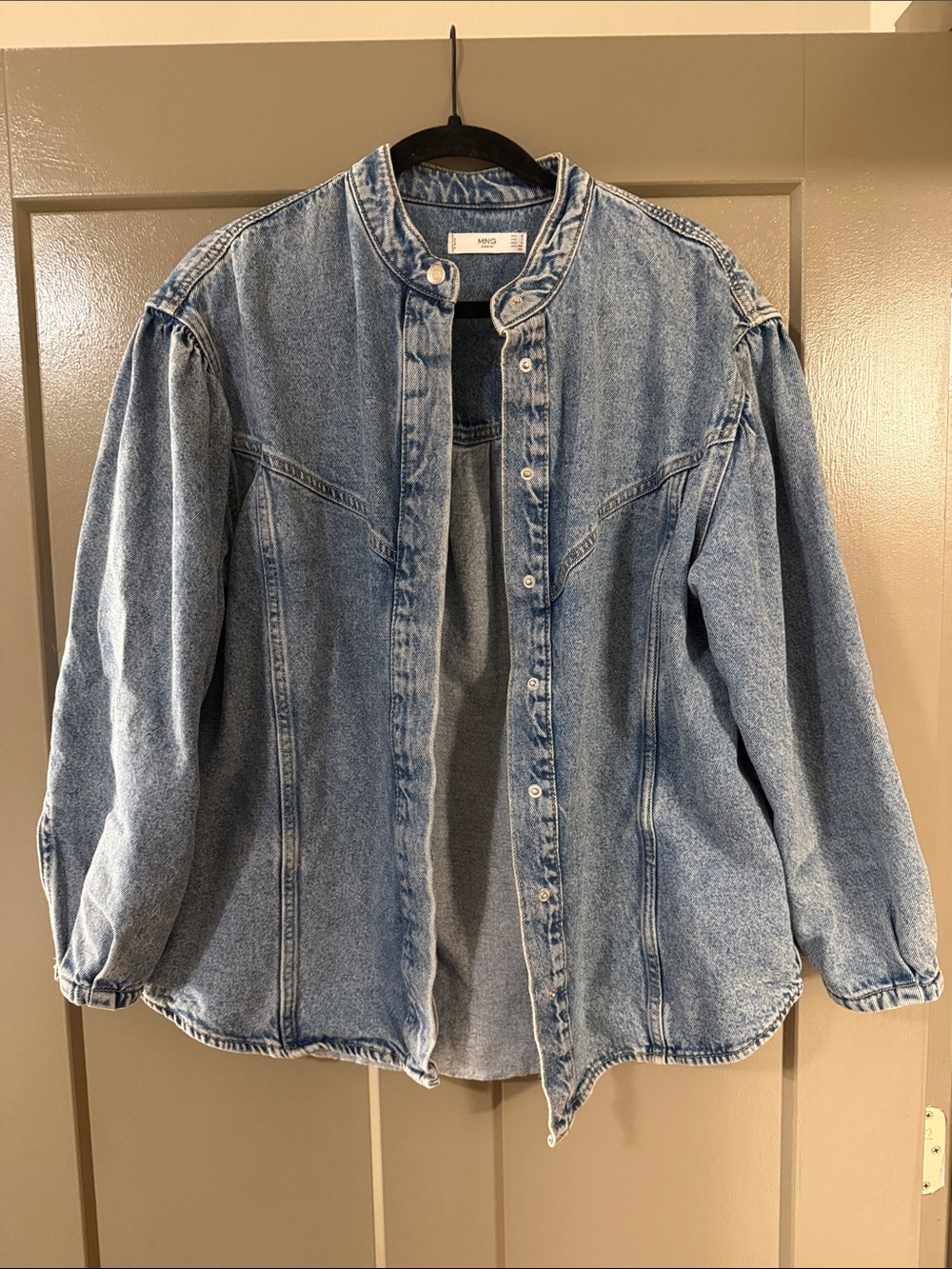 Mango Light Wash Blue Denim Button-Up Jacket